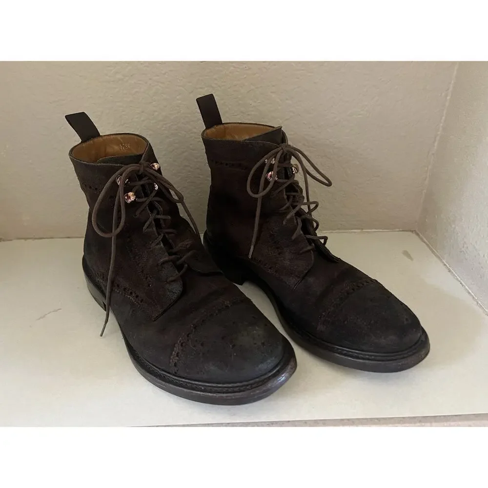 O'Keeffe Suede Brown Brogue Felix Lace Up Boots Size 6